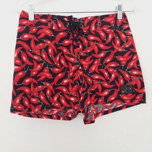 Womens Shorts Swim Board Short size 7 Chili Pepper Print Cotton Pocket